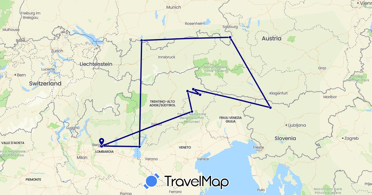 TravelMap itinerary: driving in Germany, Italy, Slovenia (Europe)
